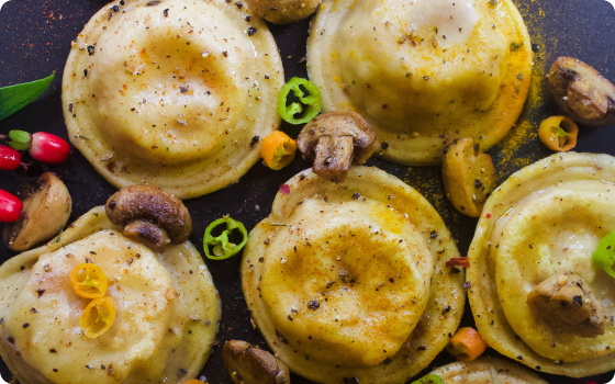 A plate of mushroom ravioli