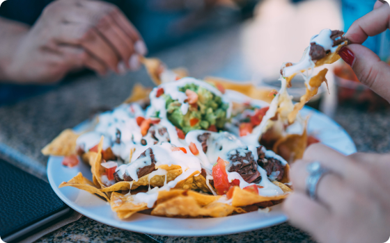 A plate of nachos