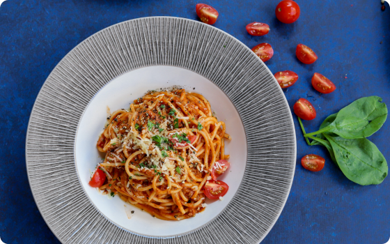 A bowl of pasta bolognese