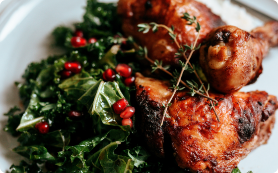 Roasted chicken with kale salad